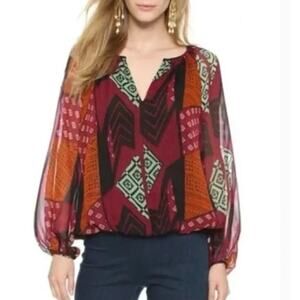 Diane von Furstenberg Hathaway 100% Silk Popover Blouse MEDIUM Printed Patterned